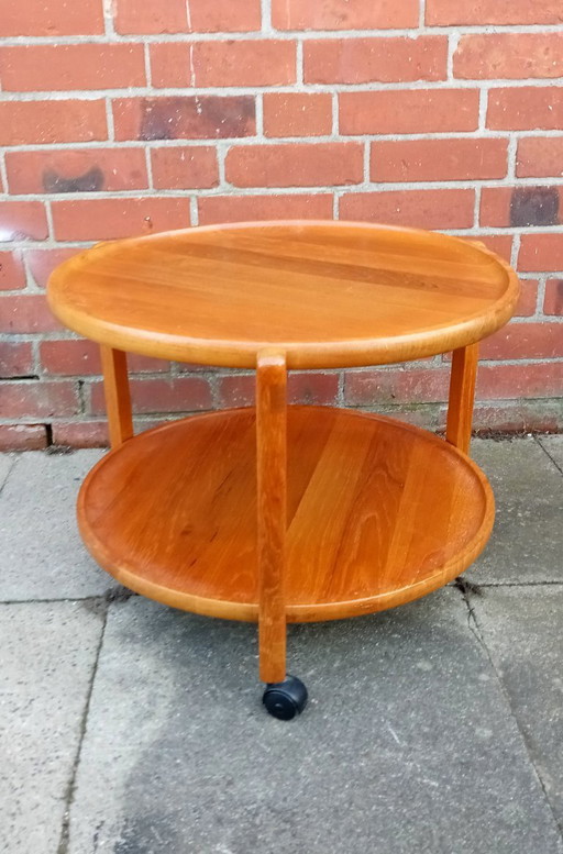 round danish sidetable /trolley in solid teak
