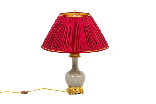 Crackle-glazed celadon porcelain and gilt bronze lamp, circa 1880