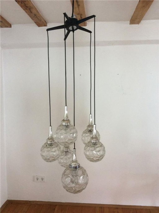 Kaskadenlampe Hängelampe Lampe Glas / Chrom 70er Jahre Kult 70s Design Vintage