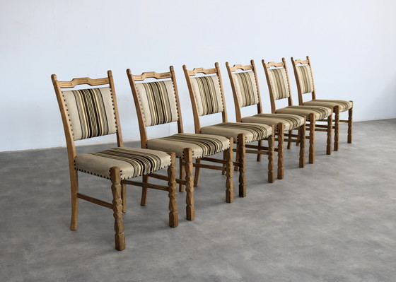 Image 1 of 6x brutalist Danish oak dining chairs