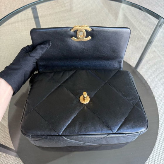 Image 1 of Chanel 19 Bag Small C19 - Quilted Goatskin Black Gold Two-tone Hardware Series 30