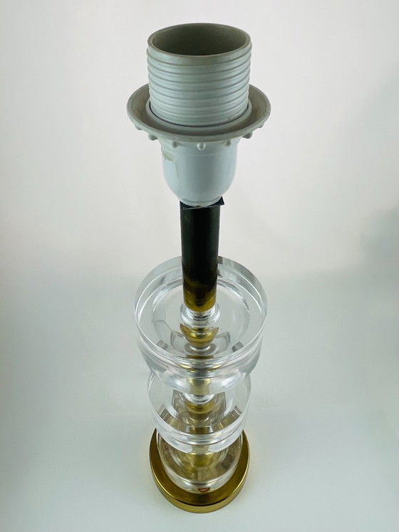 Image 1 of Carl Fagerlund for Orrefors – 6-Ring Crystal & Brass Table Lamp – Swedish Mid-Century Lighting