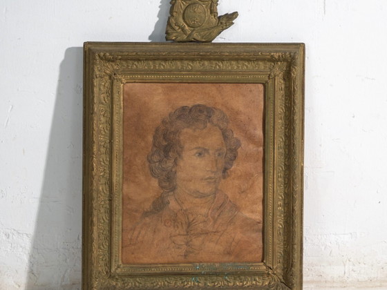 Antique pencil portrait in gilded frame – Central Europe, circa 1840 – Paintings & Drawings, Paper, Wood (photo 2 of 40)