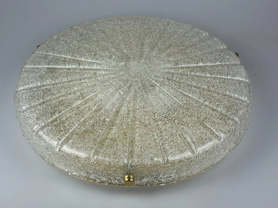 Image 1 of Lámpara de techo de los años 60 y 70, plafón empotrado de cristal de hielo Hillebrand