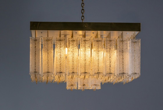 Image 1 of Lampada da soffitto Bohemian in vetro testurizzato e ottone, anni '60