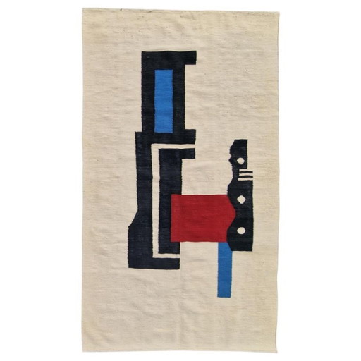 Tapiz amarillo tejido a mano de Fernand Léger | Obra de arte única | 106 × 209 cm (42 × 82 pulgadas)