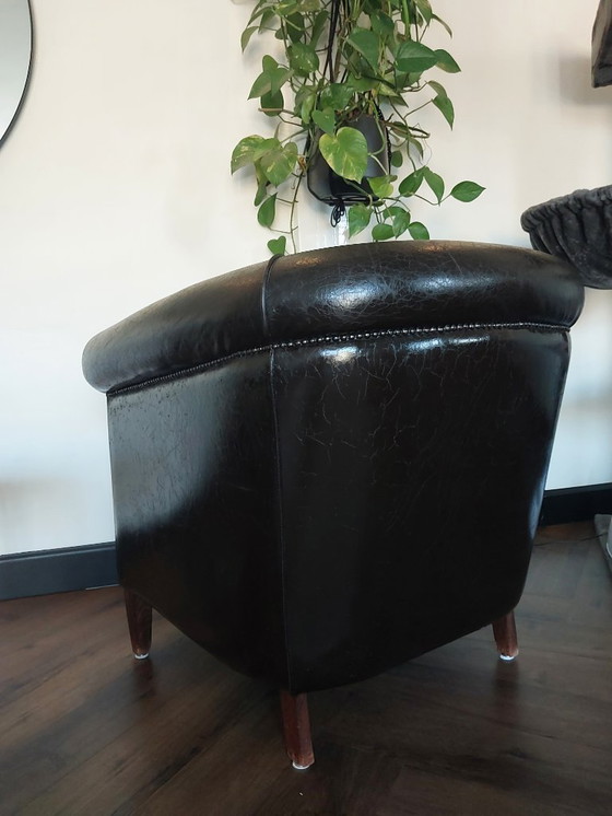 Image 1 of 2 Leren clubfauteuils – vintage / industrieel – echt leer – donkerbruin