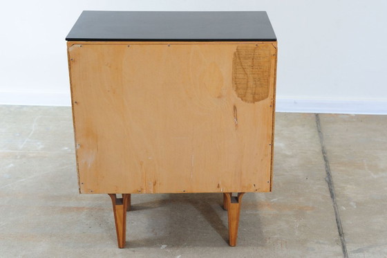 Image 1 of Mid Century Nightstands Ash Veneer & Black Glass František Mezulánik Nový Domov 1970s Czechoslovakia