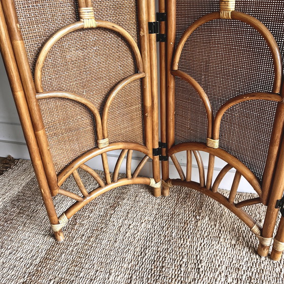 Image 1 of Cloison de séparation en rotin et bambou vintage
