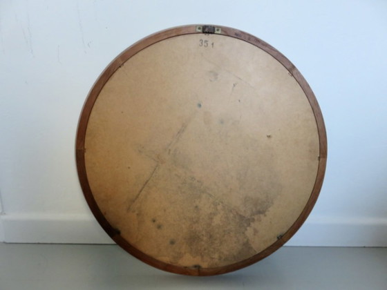 Ronde teakhouten spiegel gestempeld made in Denemarken, 1960, Bruin, Scandinavian (foto 12 van 12)