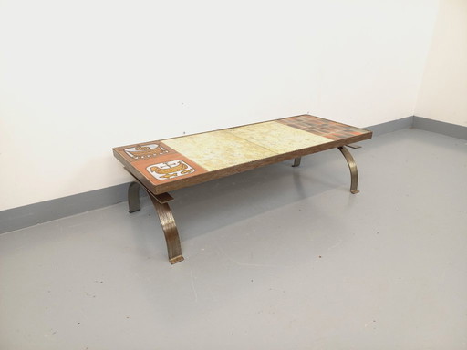 Vintage coffee table by Jean Gregorieff for Roche Bobois in ceramic and steel from the 60s and 70s