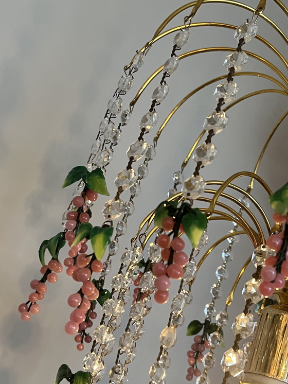 Image 1 of Vintage Murano Pink Grapes Chandelier Pendant Lamp Crystal