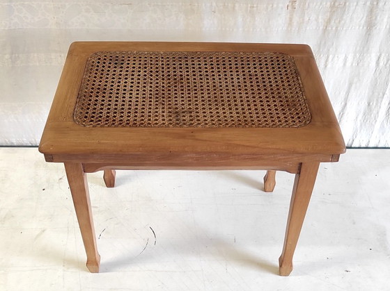 Image 1 of Side table in solid wood and caning - mid-20th century