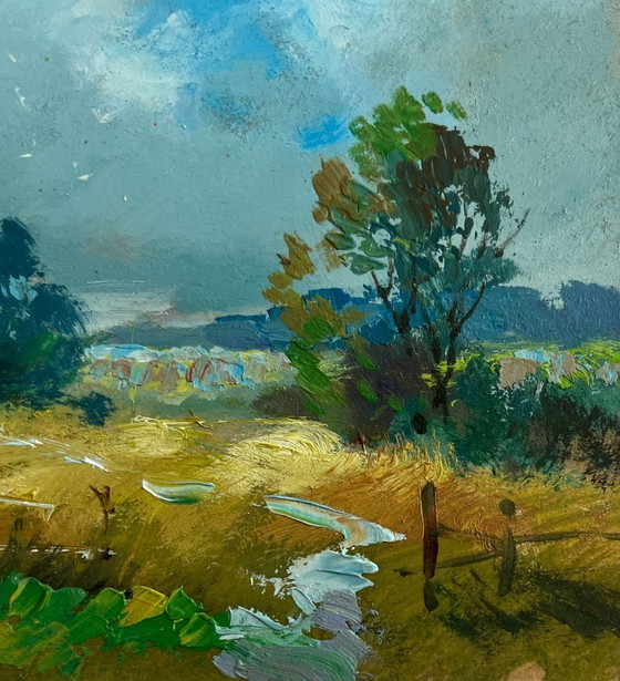 Image 1 of Origineel olieverfschilderij: Zomerlandschap in de natuur, de warme adem van het veld.