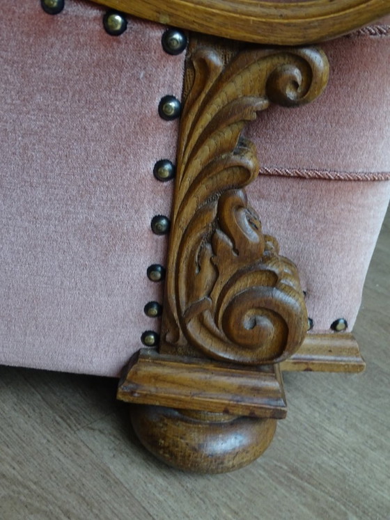Image 1 of ⚠️ 2 sur 4 encore disponibles | Fauteuils club Art déco (env. 1920-1950) | Velours rose poudré | Chêne sculpté