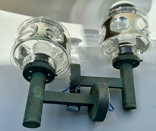 Exclusive Mid - Century wall light made of brass & glass (ca. 1970s)