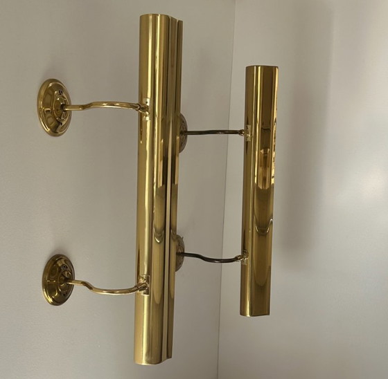 Image 1 of Coppia di applique regolabili XL in ottone d'epoca, Francia 1970