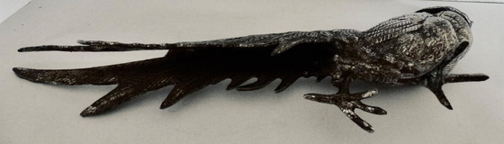 Image 1 of Magnifique paire de faisans en bronze argenté. Vintage - années 1950.