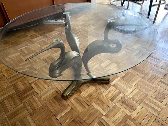 Image 1 of Tavolino da caffè vintage anni &#39;70 con gru in bronzo