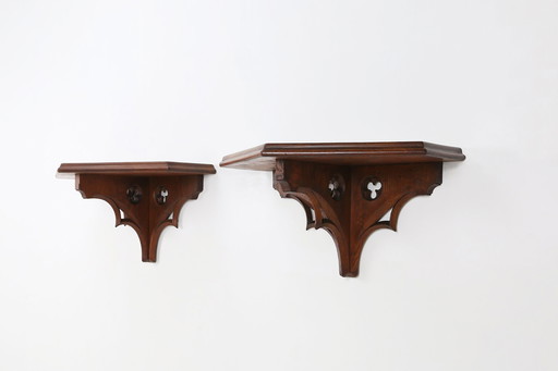 Paire de 2 consoles murales d'église en chêne sculpté, France vers 1850 1850