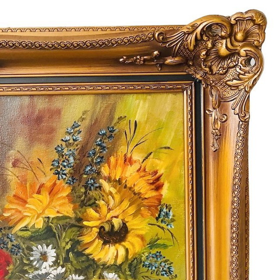 Image 1 of Peinture à l'huile baroque représentant un bouquet de fleurs, N. Witjes, années 1960