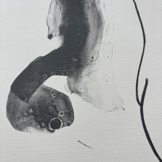 Image 1 of Lithographie d'Alain Bonnefoit, grand nu de style sumi-e japonais, France, 1991