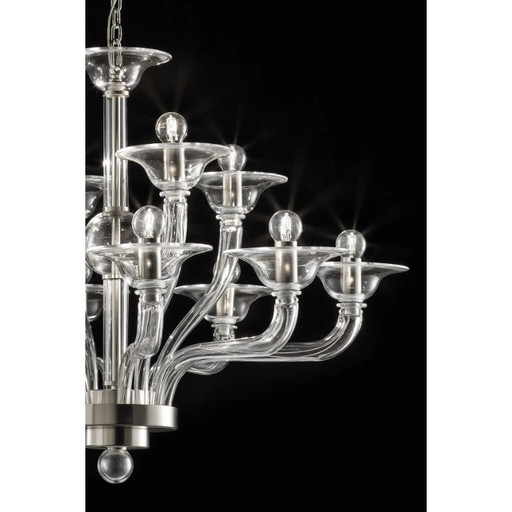 Modern Transparent Linear Murano Glass Chandelier