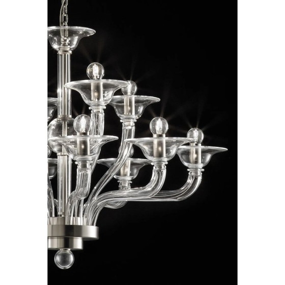 Image 1 of Modern Transparent Linear Murano Glass Chandelier