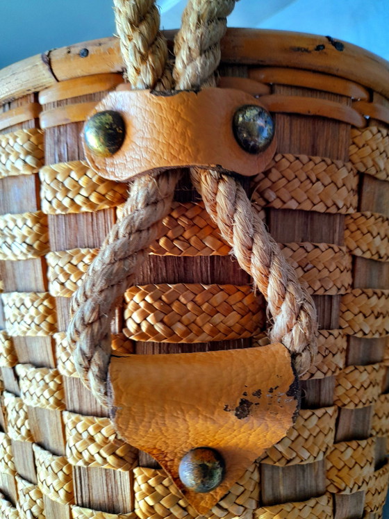 Image 1 of Hanging rattan and rope plant pot, 1960s