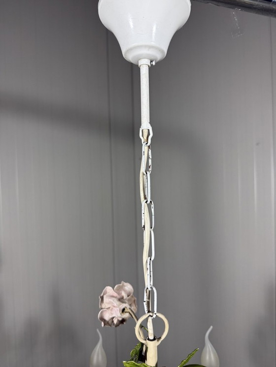 Image 1 of Italian chandelier with porcelain flowers 1950s