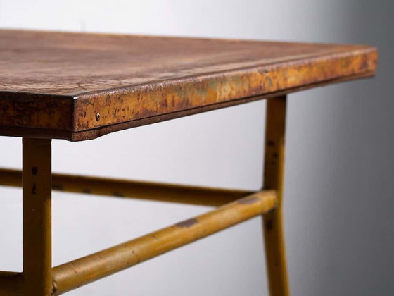 Ochre colored antique outdoor table (c.1920) #3, Garden tables, Iron, Brown, Vintage (photo 14 of 17)