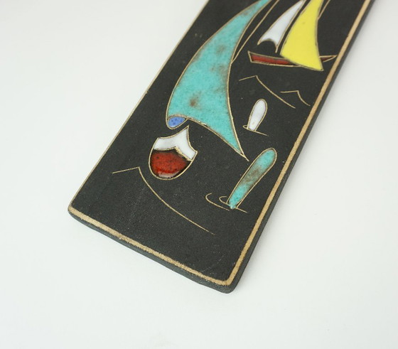 Image 1 of 1950s WALL TILE ruscha keramik with sailboat decor model 734/0