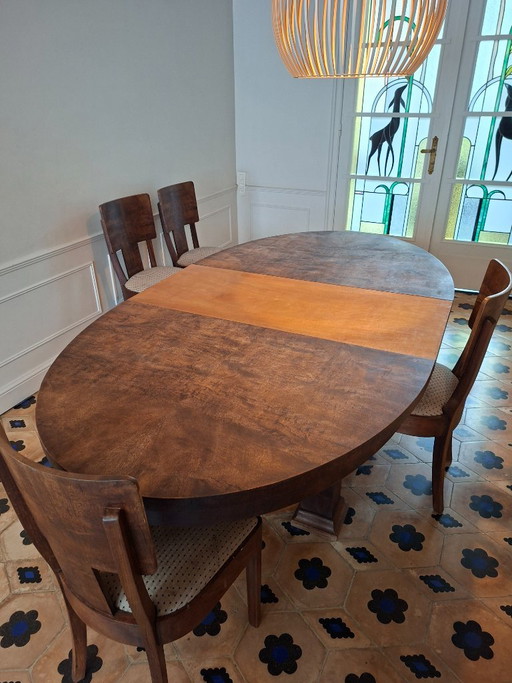 Grande tavolo da pranzo Art Déco in impiallacciatura di radica – 170/250 × 120 cm, allungabile, classico - 6 (photo 2 of 7)