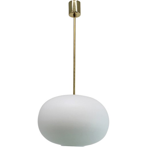 Vintage messing en melkglas hanglamp van Kamenicky Senov, Tsjecho-Slowakije 1970