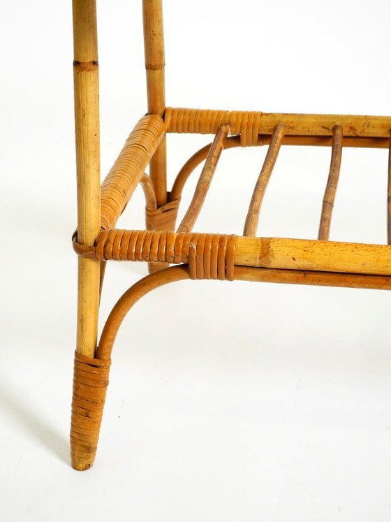 Lovely Small Italian 1960s Bamboo Side Or Coffee Table With A Iced Glass Top, Side tables, Brown, Vintage (photo 18 of 21)
