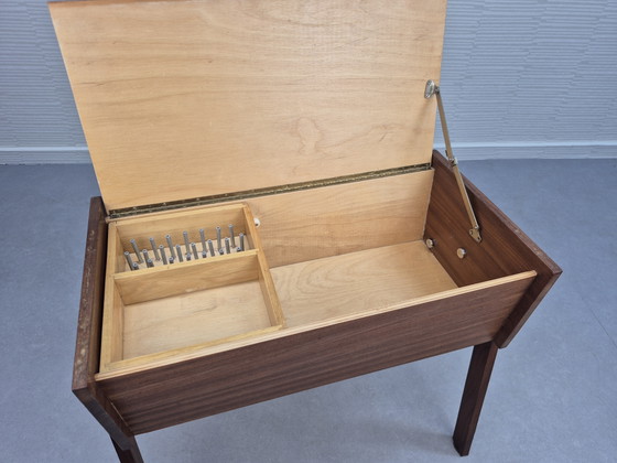 Vintage teak wood sewing thread/supplies table/cabinet. – Side tables (photo 10 of 13)