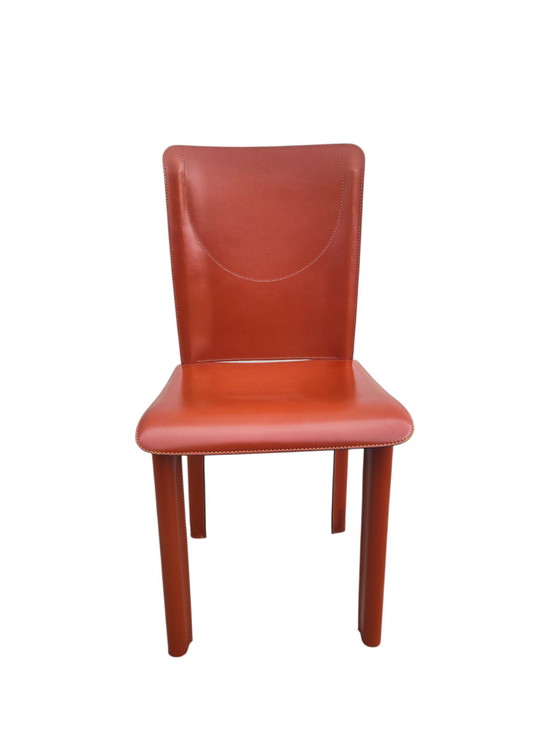 Image 1 of Set of 8 Red leather Italian dining Chairs