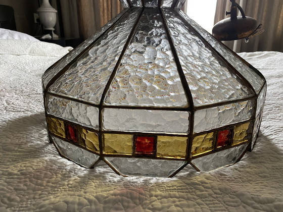 Image 1 of Grote zware Italiaanse Poliarte glazen plafondlamp 1960 brutalist