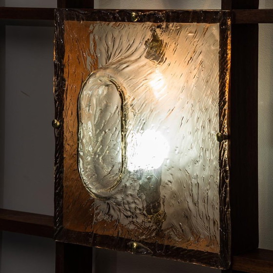 Image 1 of 2-LIGHT WALL LAMP WITH TEAK GRID FRAME MAZZEGA 1960S VINTAGE MODERN ANTIQUES