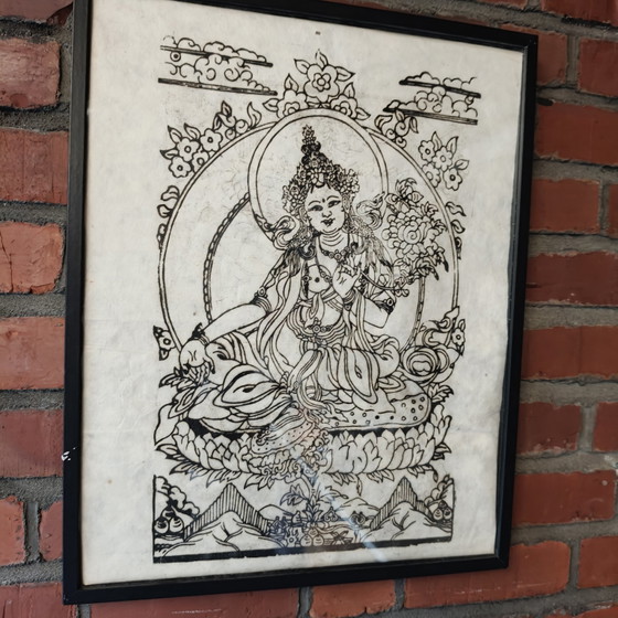 Image 1 of Framed Tibetan Buddhist Artwork – Zen / Boho Wall Decor