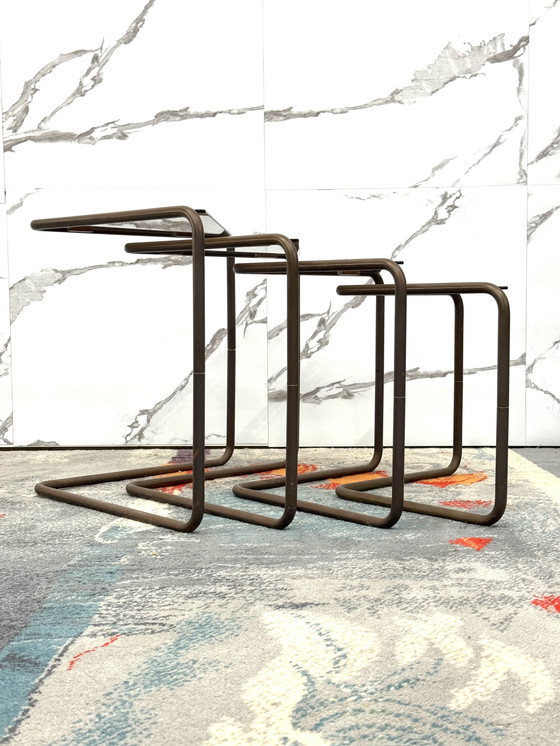 Image 1 of Set 4 tavolini Componibili Metallo E Vetro 1960’s Design Modernariato