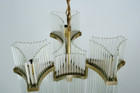 Image 1 of Coppia di lampadari in ottone e vetro di Gaetano Sciolari, Italia, anni '70