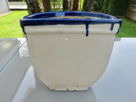 Image 1 of Wall-mounted flower pot with grape motif in glazed blue ceramic, 1970s