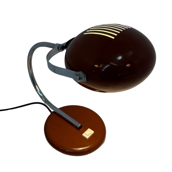 Image 1 of Herda - Lampada da tavolo dell'era spaziale - Base e paralume marrone, montante cromato (modello raro)