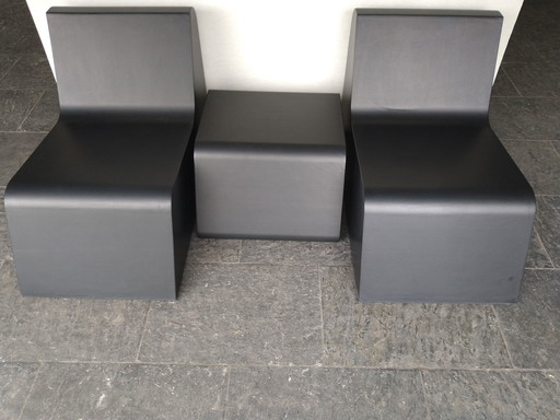 Designstoelen + poef van Frederik van Heereveld voor Feek