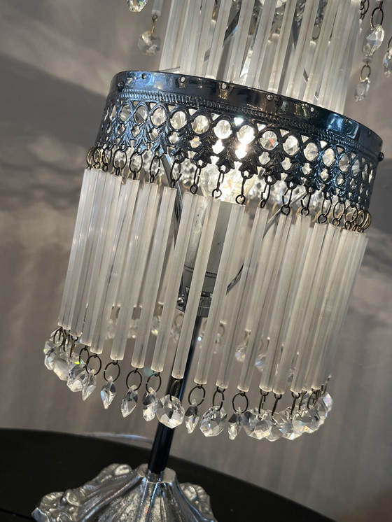 Image 1 of Set Of 2 Vintage Crystal Table Lamps Opaline Glass