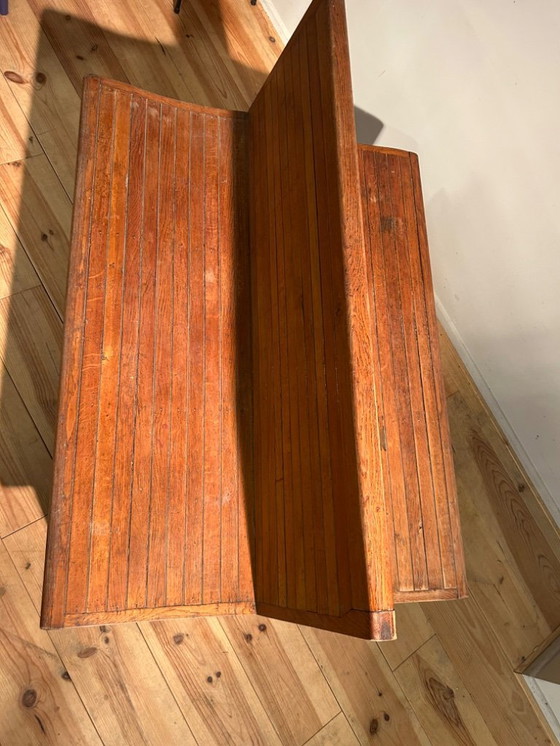 Image 1 of Banc de train industriel vintage 1950s