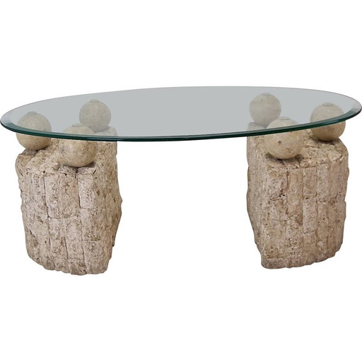 Mesa de centro vintage de piedra fósil de Magnussen Ponte, 1980