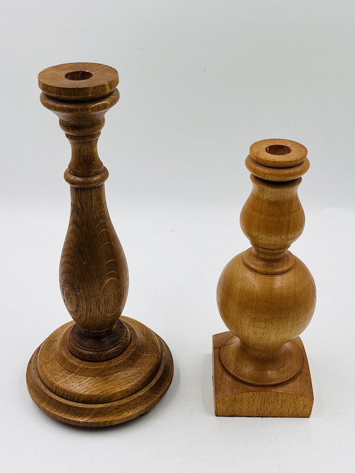 Duo de bougeoirs en bois 