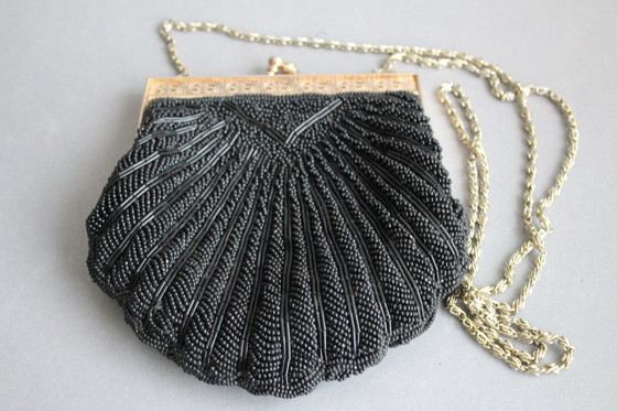 Image 1 of Vintage evening bag, theater bag, beaded embroidery, kiss-proof closure, chain strap